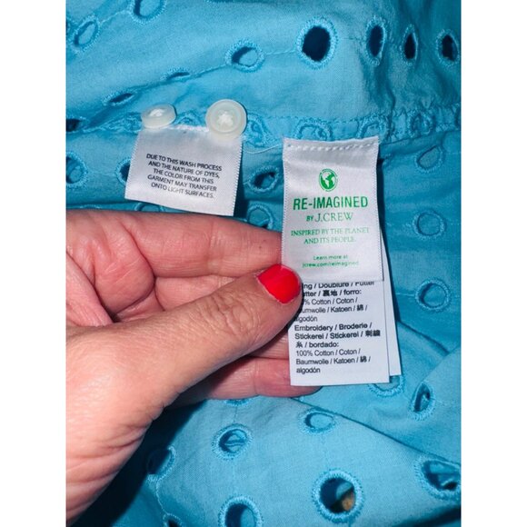 J.Crew Baby Blue Classic Eyelet Button-Up Shirt Long Sleeve Cotton 8 Sustainable - Picture 9 of 11